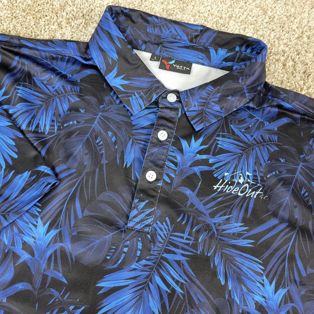 Yatta Golf Mens Large Black Blue AOP‎ Floral Performance Stretch Polo SS